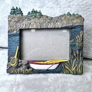 Rustic Cabincore Lakeside Scene Picture Frame Fishing Boat Trees Scenic Frame
